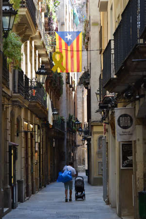 Barcelona, Spain, August 8, 2020: Lonely street in Barcelona during the Covid-19 virus pandemicのeditorial素材