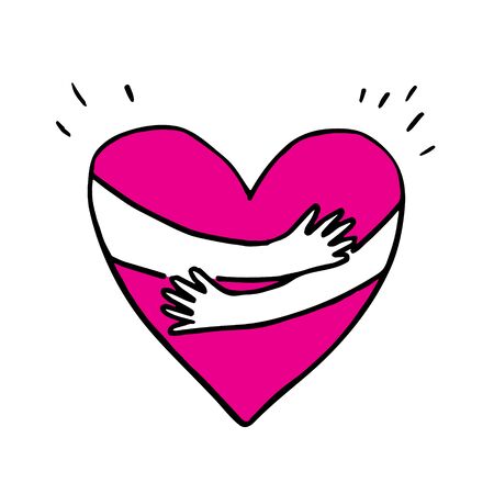 Vector illustration with hands hugging a heartのイラスト素材