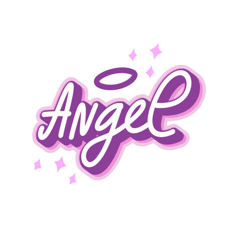 Retro hipster y2k aesthetic sticker. Cute lettering Angel.のイラスト素材