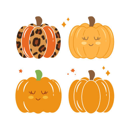 Set of vector pumpkins. Leopard print. Fall Autumn graphic elements.のイラスト素材