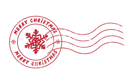 Cute Christmas and New Year postal vector stamp. Merry Cristmas sign. Grunge texture.のイラスト素材