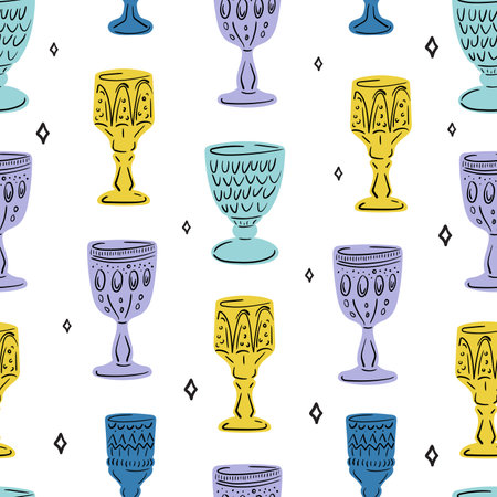 Hand drawn wine glasses seamless pattern. Christmas vector seamless pattern.のイラスト素材