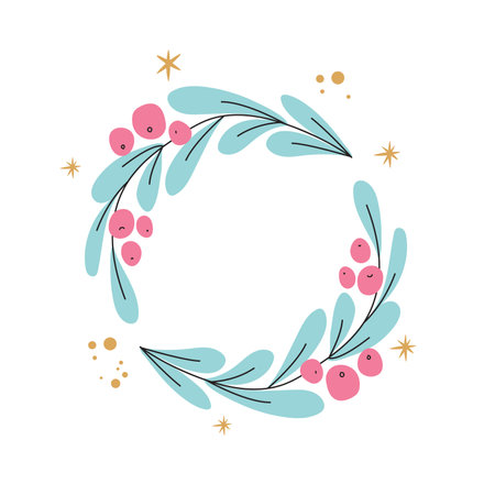 Merry Christmas wreath, white background. Vector illustration. Winter xmas holidays.のイラスト素材