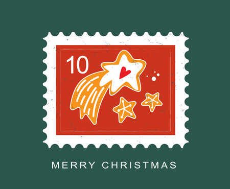 Christmas and Happy New Year postal stamps illustration with gingerbreads.のイラスト素材