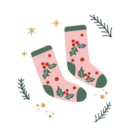 Cozy winter warm socks. Christmas and Happy New Year illustration. Vector winter hand drawn socks. Isolated vector element.のイラスト素材