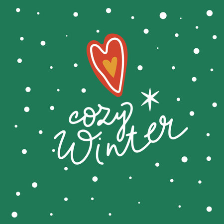 Winter card with christmas Hygge cookie heart. Cozy winter. Vector illustrationのイラスト素材
