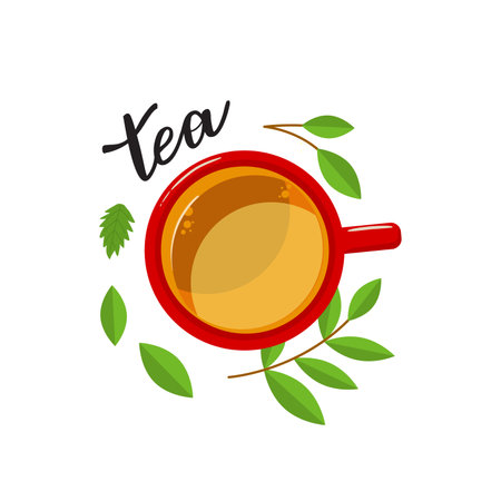 Vector illustration of cup of tea with sign tea on white background.のイラスト素材