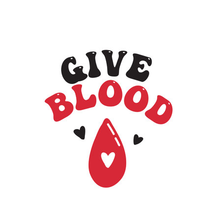 Give Blood bag vector graphic emblem. Blood donation concept for World donor day.のイラスト素材