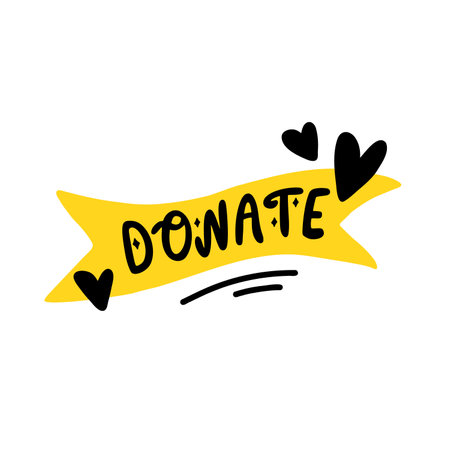 Donate sign for a charity event with cute doodle hearts.のイラスト素材