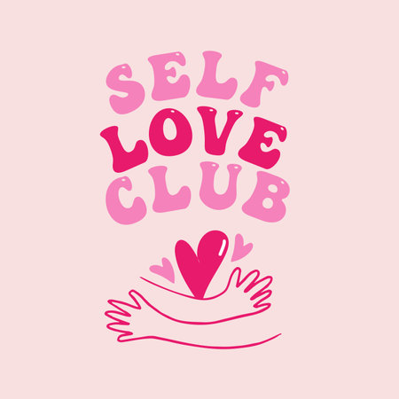 Self Love Club Illustration. Happy body positive concept.のイラスト素材
