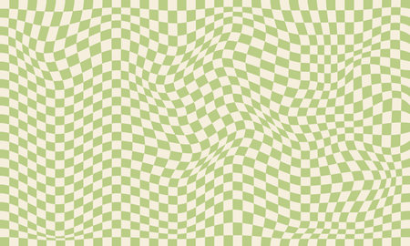 Trendy wavy green background. Vector illustration of checkered wallpaper with optical illusionのイラスト素材