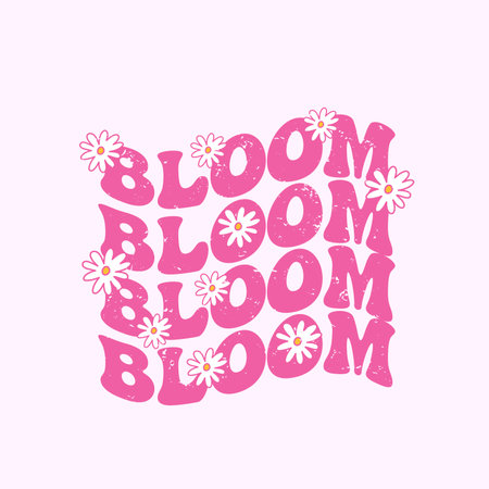 Retro slogan Bloom, with hippie flowers. Colorful lettering in vintage style.のイラスト素材