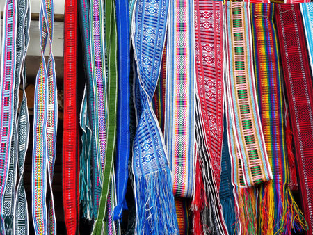 Colorful scarf on display in the marketの写真素材