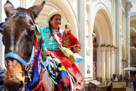 Cuenca, Ecuador-December 24,2021: Christmas parade Paseo del Nino Viajero (Traveling Child) in honor...