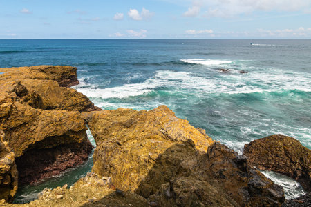 Rocky coast of La Chocolatera in Salinas, Pacific ocean, westward point of Ecuador