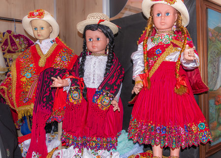 Cuenca, Ecuador - November 2, 2023: Crafts fair in Cuenca. The exhibition features large dolls wearing traditional clothing from Azuay province and clothing traditionally used in Cのeditorial素材
