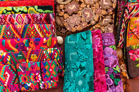 Multi-colored wallets from Guatemala at a craft marketの写真素材