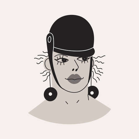 Portrait of lady in helmet for riding. Avatar female character for social networking isolated on white background. Flat vector cartoon illustration.のイラスト素材