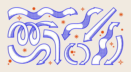 Quirky different arrows set of colorful style. Abstract view of direction indicators for web and...
