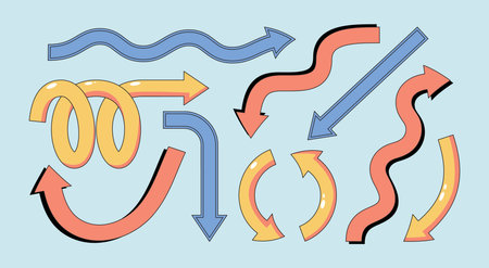 Various whimsical arrows set of colorful style. Abstract direction indicators for presentations and...
