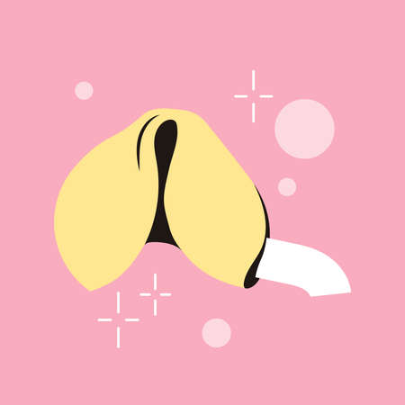 Fortune cookies with funny predictions on paper. Sweet Chinese Flowerless Wisdom Cookies. Traditional lottery in a crunchy dessert. Isolated vector illustration retro style 70sのイラスト素材