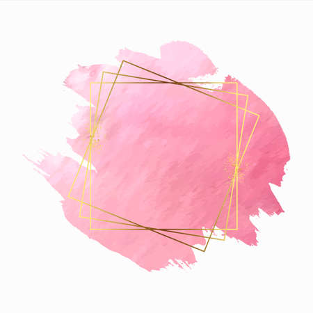 Decorative pink watercolor splash brush with golden frameのイラスト素材