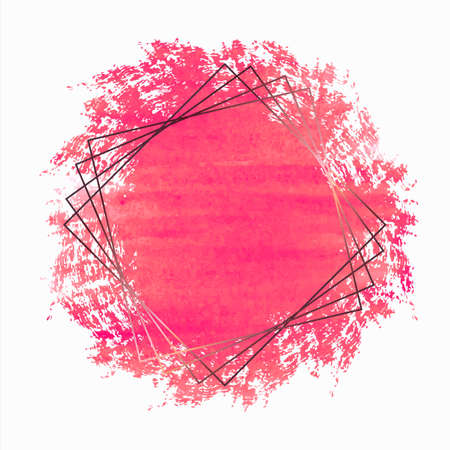 Decorative pink watercolor splash brush with golden frameのイラスト素材