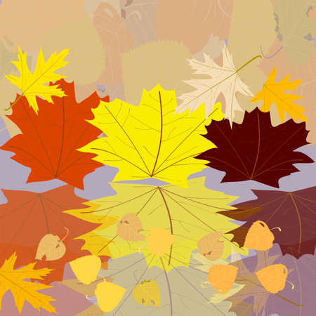 reflection of yellow and red autumn leaves in the waterのイラスト素材