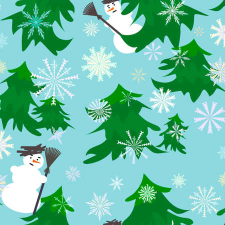 pattern snowmen christmas trees snowflakesのイラスト素材