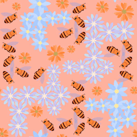 pattern insects and flowers without backgroundのイラスト素材