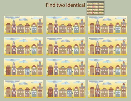 rebus for children under 10 years old find two identical pictures with housesのイラスト素材