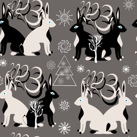 Chinese symbol of 2023 black water rabbit seamless patternのイラスト素材