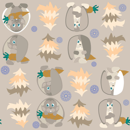 Chinese symbol of 2023 black water rabbit seamless patternのイラスト素材