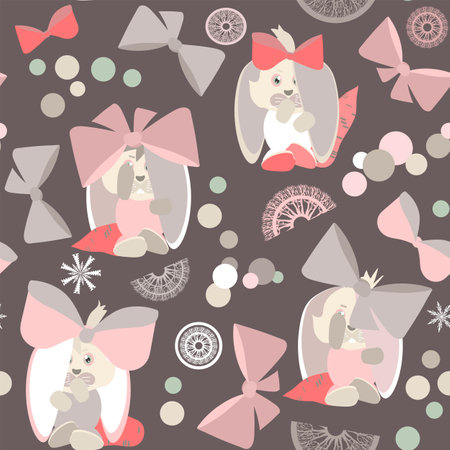 Chinese symbol of 2023 black water rabbit seamless patternのイラスト素材