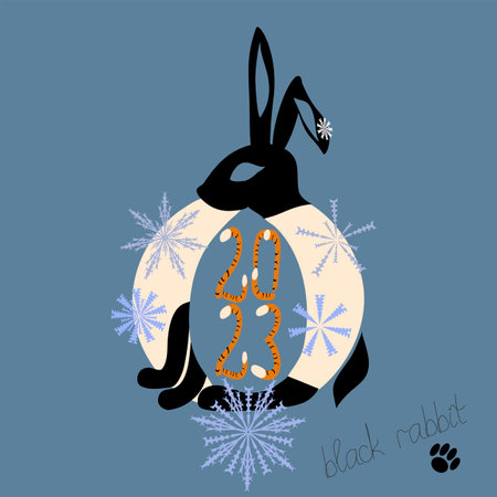 The symbol of the year 2023 is a black rabbit a greeting card an invitation to a holidayのイラスト素材