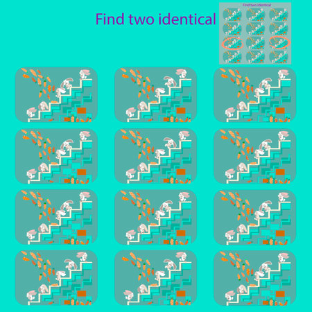 find 2 identical pictures in the Funny rabbits on the Grass puzzle for children up to 8 years oldのイラスト素材