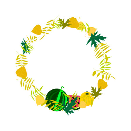for the design of invitations, an oval frame of watermelons, melons on a light backgroundのイラスト素材