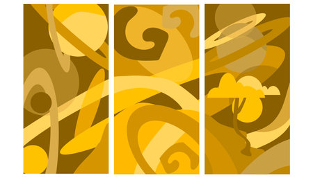 colorful three-part postcard featuring bright and contrasting geometric shapesのイラスト素材