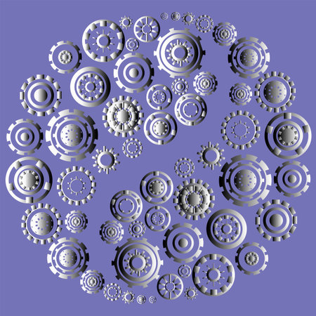 greeting card with white snowflakes of various shapes, similar to gearsのイラスト素材