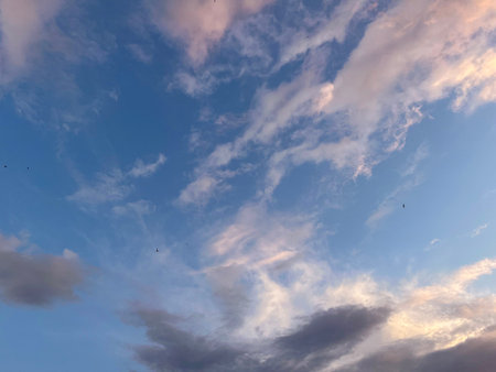 white fluffy clouds in the blue morning sky