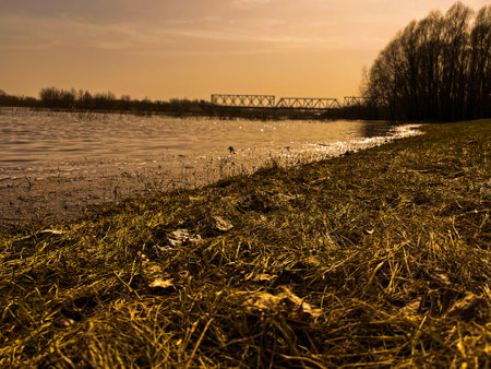 beautiful landscape in early spring - in April, Dniproの写真素材