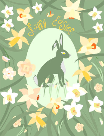 Easter greeting card with Easter bunnies and Easter eggsのイラスト素材