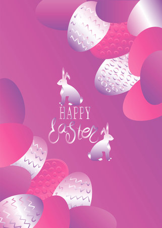 greeting card with Easter bunnies and Easter eggsのイラスト素材