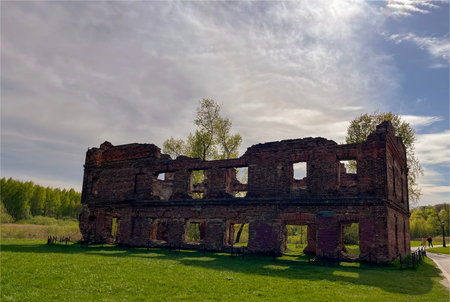 Ruins of a historic manor in Loshitsky Park in Minsk, Belarus