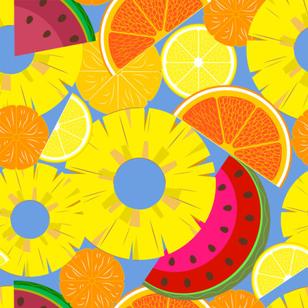 a pattern with no background depicting ripe, tropical fruits