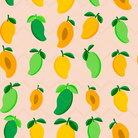 a flon-free pattern with juicy green and yellow mango fruits