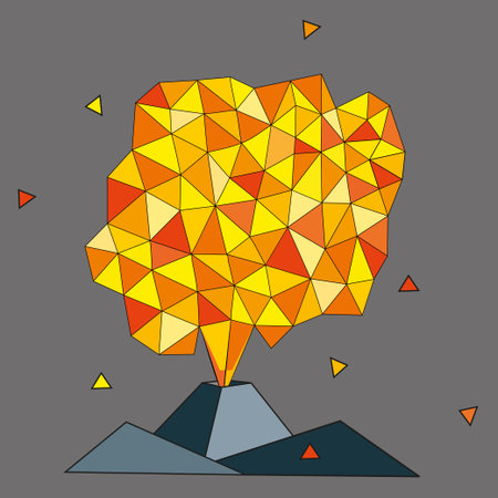 Volcanic eruption on a gray background. Hand colored drawing illustration and advertising