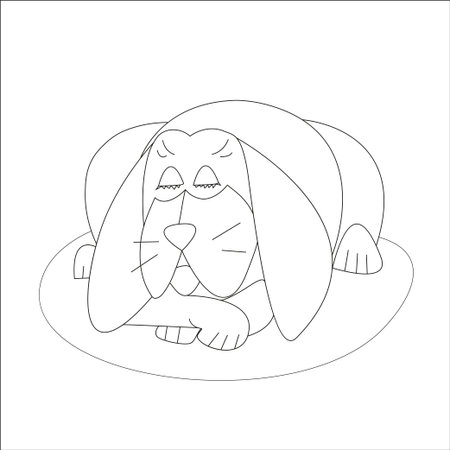 Sleeping black and white dog, hand drawn outline on white background. It can be used in children's books, coloring books ,workbooks, postcard.のイラスト素材