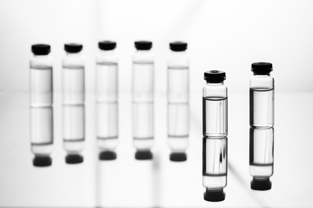 Group object of liquid medicinal agent in limpid glassware in medical laboratoryの写真素材
