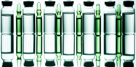 Group object of liquid medicinal agent in limpid glassware in medical laboratoryの写真素材